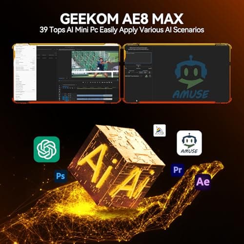 GEEKOM AE8 Max Mini Desktop Computer, AMD Ryzen7 8745HS(8C/16T,up to 4.9GHz),32GB DDR5 RAM & 1TB SSD, Mini PC Windows 11 Pro/AMD Radeon 780M/USB3.2 * 4/2.5G LAN for Gaming/Business