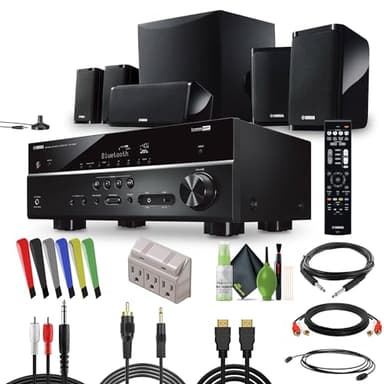 Yamaha Audio YHT-4950U 4K Ultra HD 5.1-Channel Home Theater System with 8" 50W RMS Powered Subwoofer Speakers, True Surround Sound, AV Receiver and Bluetooth Music Streaming Bundle with Accessories