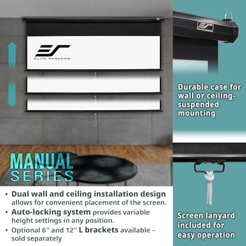 Elite Screens Manual Series, 150-INCH 16:9, Pull Down Manual Projector Screen with AUTO LOCK, Movie Home Theater 8K / 4K Ultra HD 3D Ready, 2-YEAR WARRANTY, M150UWH2