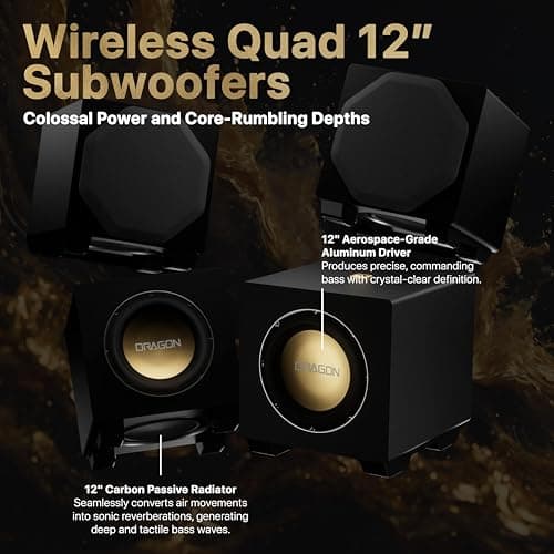 Nakamichi Dragon Home Surround Sound System with Quad 12" Subwoofers, Dolby Atmos and DTS:X Pro. Soundbar Meets AV Receiver