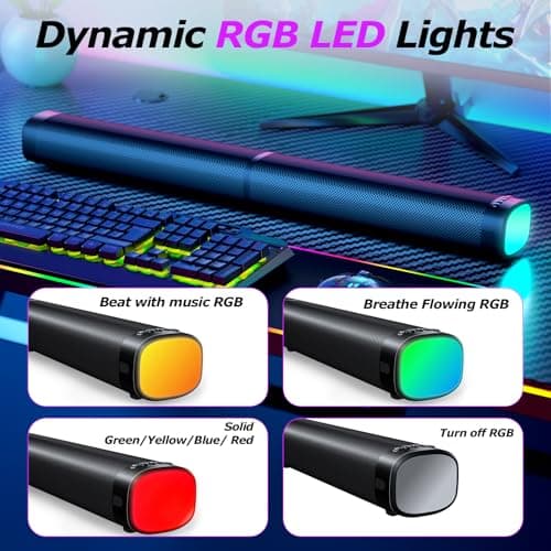 Sound Bar,100W Sound Bar for Smart TV with 3 RGB Lights Modes, Bluetooth 5.3, ARC/Opt/AUX Connect, Detachable 2-in-1 Speaker, 3 Equalizer Modes, Bass Surround Soundbar for TV/PC/Gaming/Projectors