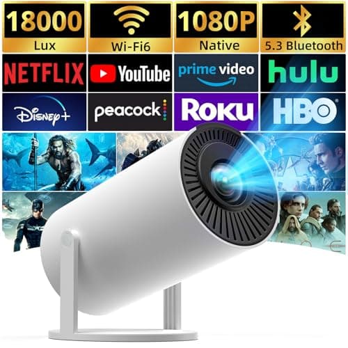 Auto Keystone Projector with WIFI and Bluetooth, Pericat 210° Rotatable Portable Projector, 18000L Native 1080P Home Theater, Outdoor Movie Projectors Compatible with TV Stick, Laptop, PC, Smartphone