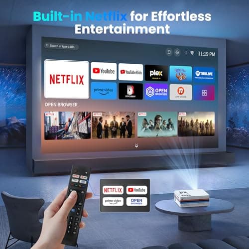 [Netflix Officially/Dolby Audio] FUDONI Smart Projector with WiFi and Bluetooth 4K, Auto Keystone& Electric Focus, 800ANSI Outdoor Projector with Apps, Built-in Netflix/YouTube/Prime Video