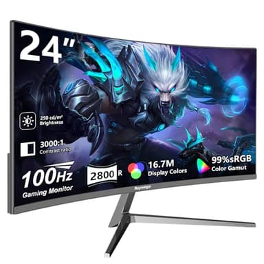 24 inch 3000R Curved Monitor 100Hz FHD 1920x1080p Refresh Rate 16:9 Aspect Ratio Ergonomic Tilt & VESA Compatible - Home Office Gaming Monitor Sync Visual Experience for Work & Play,HDMI * 2