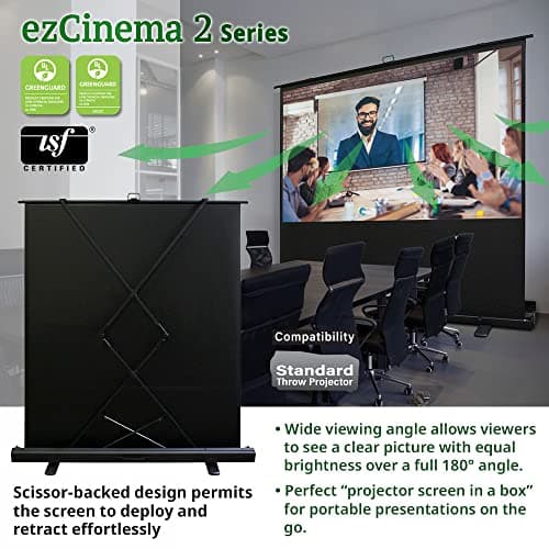 Elite Screens ezCinema 2, 120-inch 4:3 Aspect Ratio Portable Manual Floor Pull Up with Scissor Backed Projector Projection Screen Office Classroom Church Home Theater + Carrying Bag, F120NWV2