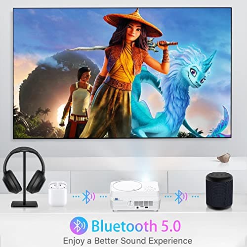 Full HD Bluetooth Projector Built in DVD Player, 12000LM 1080P Supported, Portable Mini DVD Projector for Outdoor Movies, 250" Home Theater, Compatible with iOS/Android/TV Stick/PS4/HDMI/USB/TF Card