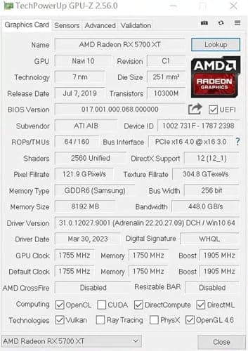 AMD RX 5700 XT Graphics Card 8 GB DDR6 Performance Equal to RTX 3060 and 2060 Super 2560SP 256Bit PCI E 4.0x16 Base/BST/Mem 1605/1905/1750 3X DP HDMI