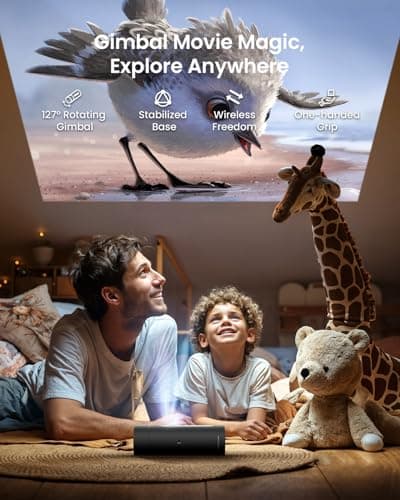 JMGO PicoFlix 2024 New Bottle Rotating Gimbal Projector, 4.5hrs Battery, Smart & Portable Outdoor Projector with Google TV, Licensed Netflix, 1080P FHD, 420 ISO Lumens, Auto Focus, HDR10, 10W Speakers