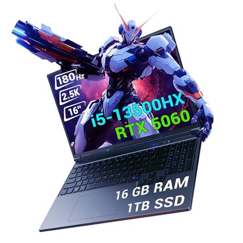 FIREBAT Laptop Gaming RTX 5060 GDDR7 GPU, 16" 2560x1600 2.5K 180Hz QHD 500nits 100%sRGB, Core 13500HX CPU, 1TB PCIe Gen4 SSD, 16GB DDR5 RAM, Metal Case Gaming & Entertainment Notebook Laptop Gamer PC