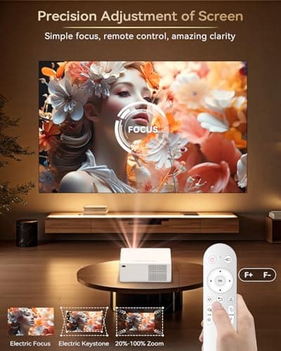 [1300 ANSI/Netflix Licensed/Dolby Audio] Projector with WiFi Bluetooth Portable Outdoor - 4K Smart Ceiling Projector with Built in Apps, Wireless Home Theater for Bedroom, 20% Zoom/500", HDMI/Phone/PC