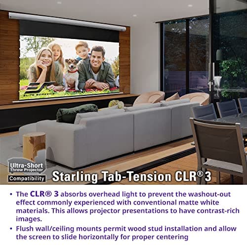 Starling Tab-Tension CLR® 3 Series Upgraded RC1 Kit, 121-INCH Diag.16:9 Ultra Short Throw Ceiling Ambient Light Rejecting (CLR/ALR) Electric Wall/Ceiling Retractable Projector Screen, STT121XH2-CLR3