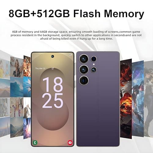 I25 Ultra 5G Unlocked Smartphone,6.8" HD Screen, 8GB+512GB,7000mAh Battery., 108MP+48MP Dual Camera, Android 14, Dual SIM/5G/Face ID/Fingerprint Lock/GPS (Gold)