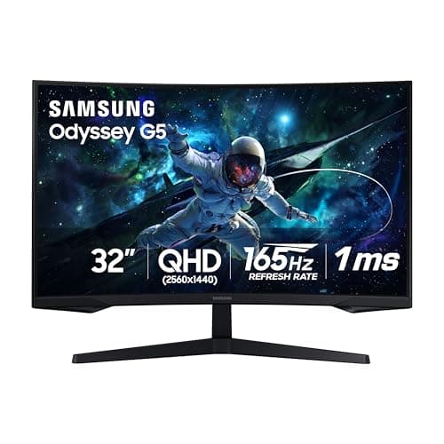 SAMSUNG 32” Odyssey G55C Series QHD 1000R Curved Gaming Monitor, 1ms(MPRT), HDR10, 165Hz, AMD Radeon FreeSync, Eye Care, Glare Free, Sharp Resolution LS32CG550ENXZA, 2024