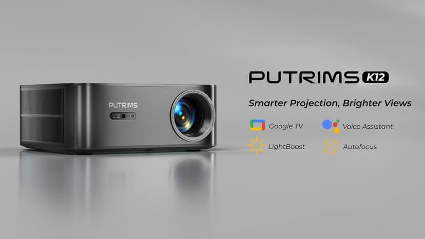 [1000 ANSI/Google TV/Voice Control]Smart Projector with WiFi 6 and Bluetooth, Netflix-Licensed 4K Support, Outdoor Movie Proyector, 1080P Home Ceiling Auto Focus Projector, PUTRIMS K12 Gray