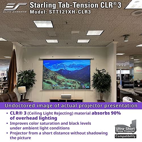 Starling Tab-Tension CLR® 3 Series Upgraded RC1 Kit, 121-INCH Diag.16:9 Ultra Short Throw Ceiling Ambient Light Rejecting (CLR/ALR) Electric Wall/Ceiling Retractable Projector Screen, STT121XH2-CLR3