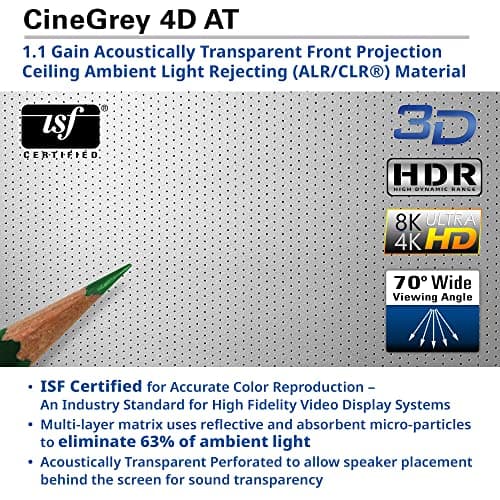 Elite Screens Aeon CineGrey 4D Acoustically Transparent, 150" Diag. 16:9, 4K/8K Ceiling Ambient Light Rejecting (CLR/ALR) Fixed Frame Edge Free Sound Transparent Projector Screen, AR150H-ATD4