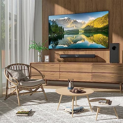 Saiyin Sound Bar for Smart TV with 5.25 Inch Subwoofer, 100W 24 Inch Soundbar for TV, TV Soundbar with Optical, ARC, AUX and Bluetooth 5.3 Inputs, Detachable Surround Sound System for TV