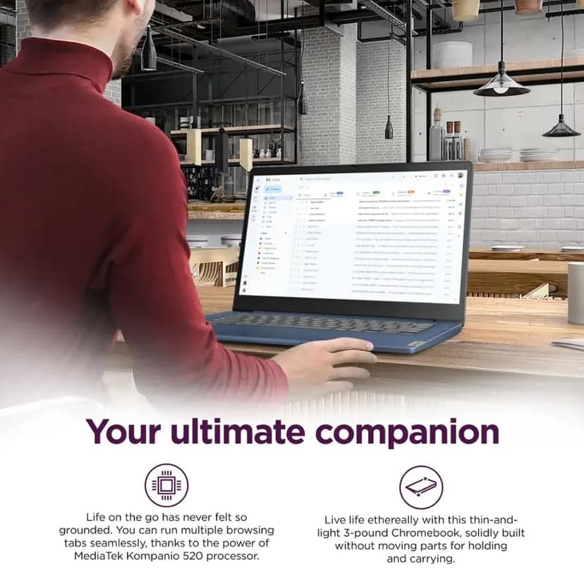 Lenovo IdeaPad Slim 3 Chromebook - 14'' Full HD (1920 x 1080) Display • 8-Core MediaTek Kompanio 520 CPU • 4GB RAM • 64GB eMMC & 256GB Micro SD Card • Wi-Fi 6 • for Business Student • Chrome OS • Blue