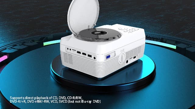 Full HD Bluetooth Projector Built in DVD Player, 12000LM 1080P Supported, Portable Mini DVD Projector for Outdoor Movies, 250" Home Theater, Compatible with iOS/Android/TV Stick/PS4/HDMI/USB/TF Card