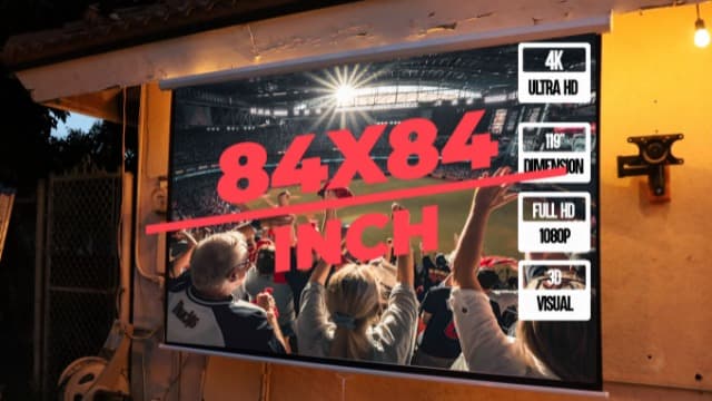 SUPER DEAL 120'' Projector Screen, Retractable Projection Screen Manual Pull Down HD Screen 1:1 Format for Home Cinema Theater Presentation Education Outdoor Indoor Public Display