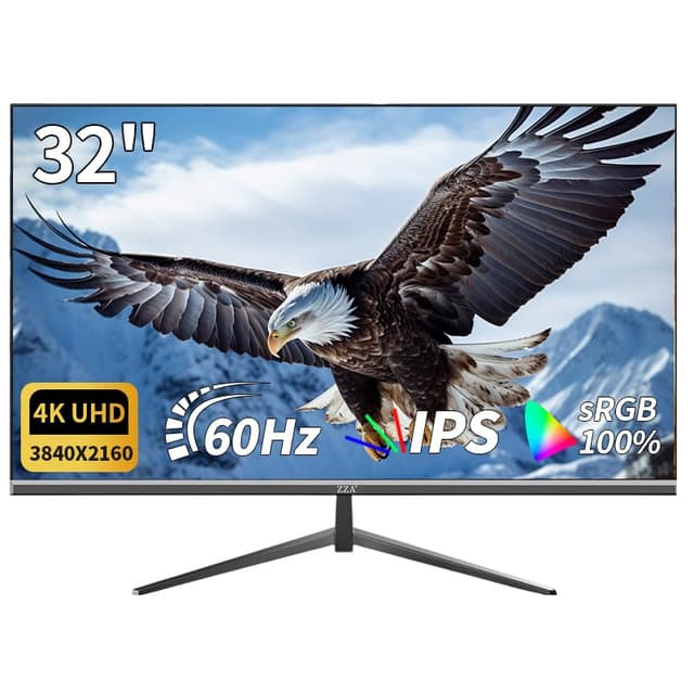 32 Inch 4K UHD Monitor (3840x2160), IPS,60Hz Refresh Rate, 100% sRGB, AMD FreeSync, 178° Viewing Angle, HDMI/DisplayPort, VESA 100x100mm Mount Compatible, Tilt Adjustable - Black