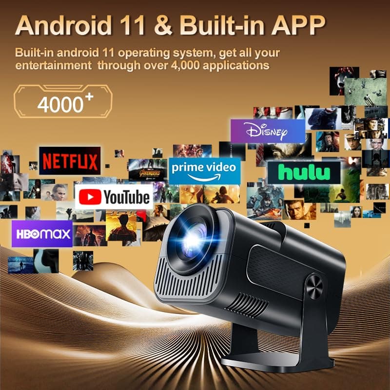 [Built-in App] Mini Projector 1080P Full HD, 4K Projector with 180° Rotation, Portable Projector WiFi 6 & Bluetooth 5.2 Support,Featuring Auto Keystone Correction,HDMI/USB Connectivity Projector Black