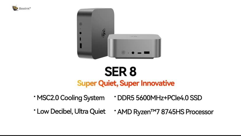 Beelink SER8 Mini PC AMD Ryzen 7 8745HS(UP to 4.9GHz), 32GB DDR5 1TB PCIE4.0 SSD, AMD Radeon 780M Graphics 12core 2600MHz Mini Gaming PC, USB4.0/Triple Display/WiFi6/BT5.2/2.5Gbps LAN Mini Computer