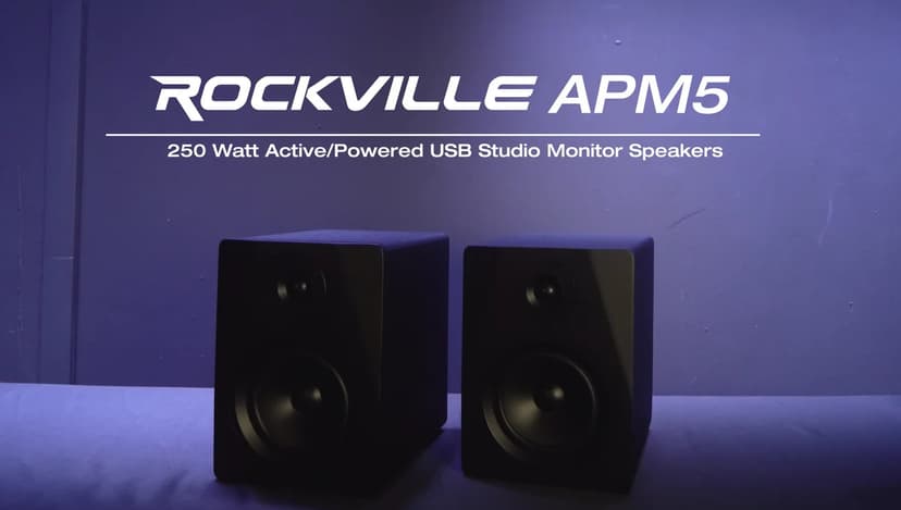 Rockville APM5B Powered USB Studio Monitor Speaker Pair in Black, 5.25", 2-Way, 250W, EQ, MDF Wood, RCA/XLR, Perfect for Studios, Recording, Music