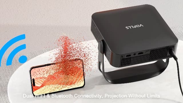 【360°Adjustable Stand & Auto Focus/Keystone】Mini Projector with WiFi and Bluetooth, 550ANSI Native 1080P Portable Outdoor Movie Projector, VOPLLS Home Projector 4K Support for HDMI/USB/Phone/PC(Black)