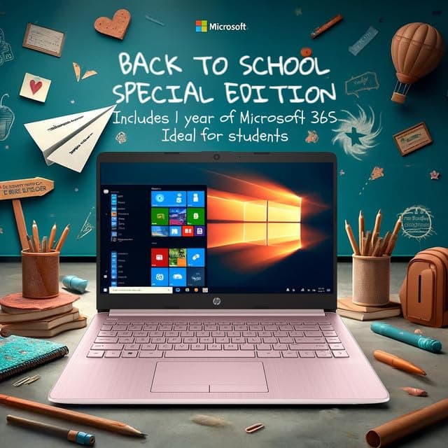HP 14" HD Laptop | Back to School Limited Edition with 1 Year Microsoft 365 | Intel Quad-Core Processor | Long Battery Life | w/WOWPC Bundle | Windows 11 (Pink, 8GB RAM | 576GB Storage)