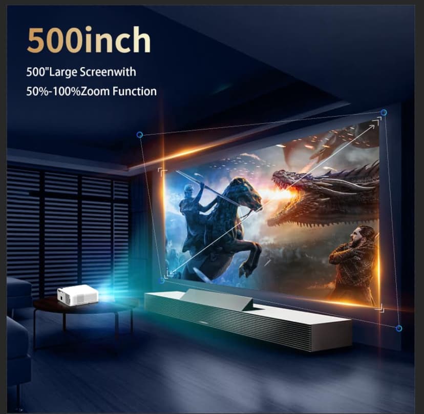 1800 Ansi Smart Outdoor Projector 4K with WIFI and Bluetooth,Auto Focus,ARC,DoIby Audio,PPT,Outdoor Movie Home Projector 4k HDR10+30W Speaker,500''Display,Compatible w/ TV Stick,iOS,Android,PC