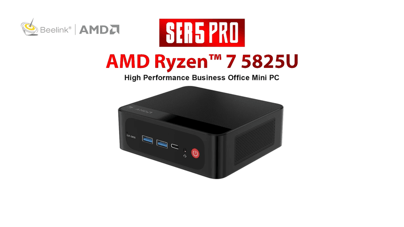Beelink SER5 PRO Mini PC,AMD Ryzen 7 5825U(8C/16T,up to 4.5 GHz),Mini Computer 16GB DDR4 RAM 500GB M.2 SSD Graphics 8 core 2000 MHz Wifi6/BT5.2/HDMI+DP+Type-C,Support Triple-Screen Display