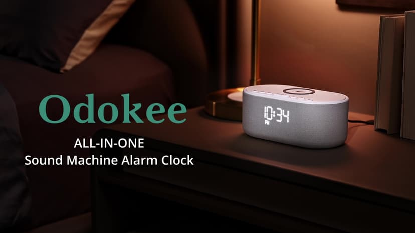 Sound Machine Alarm Clock for Bedrooms: Bluetooth 10W Stereo Sound Speaker with Wireless Charging - White Noise Machine for Sleeping with 21 Soothing Sounds - Putty