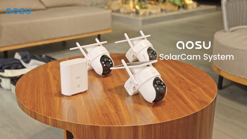 AOSU Security Cameras Outdoor Wireless, 4 Cam-Kit, No Subscription, Solar-Powered, Home Security Cameras System with 360° Pan & Tilt, Auto Tracking, 2K Color Night Vision, Easy Setup, 5G & 2.4G WiFi