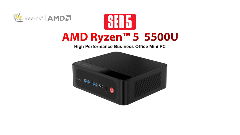 Beelink SER5 Mini PC, AMD Ryzen 5 5500U(6C/12T, up to 4.0GHz), 16GB DDR4 500GB NVMe SSD, SER5 Mini Computer Support 4K Triple Display, 2.5G LAN, HDMI+DP, Type-C