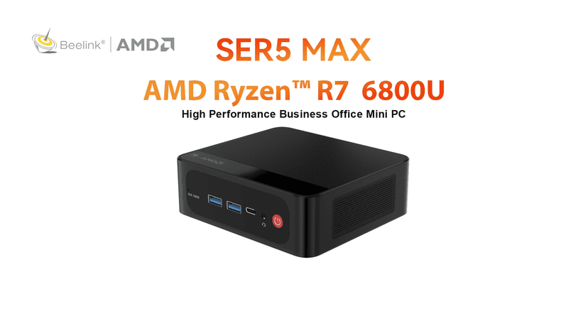 Beelink SER5 MAX Mini PC, AMD Ryzen 7 6800U (8C/16T, up to 4.7GHz), 32GB LPDDR5 1TB NVME SSD, Mini Desktop Computer Support 4K@60Hz/WiFi6/BT5.2/DP1.4/HDMI/Type-C/Gaming PC