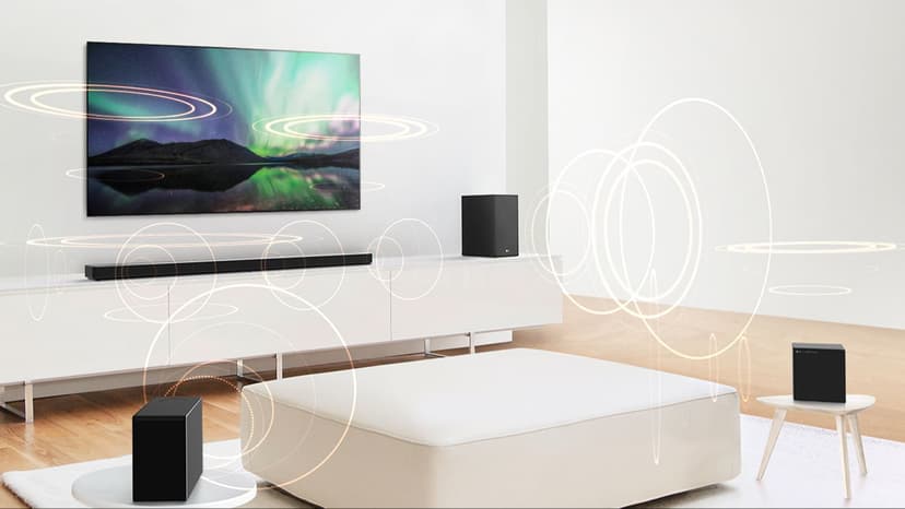 LG SN5Y Sound Bar w/Subwoofer, 2.1 ch, Power, High Res Audio, DTS Virtual: X, AI Sound Pro, Wireless Surround Sound Ready, Bluetooth Connectivity - Black