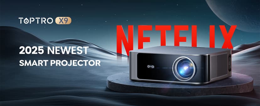[1200 ANSI/Netflix-Licensed/36W Dolby Audio] Smart Projector with WiFi 6 and 2-Way Bluetooth, Auto Focus & Keystone, TOPTRO X9 4K Supported Outdoor Movie Projector, Gray