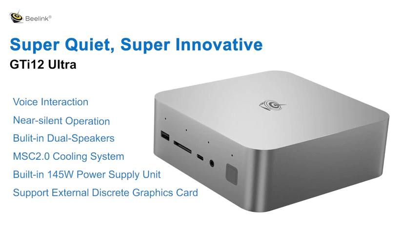 Beelink GTi12 Ultra Mini PC, Intel Core i9-12900HK (14C/20T, up to 5.0GHz), 32GB DDR5 RAM 1TB PCle4.0 SSD, Mini Desktop Computer Support 4K@144Hz/AI Chip/Voice Interaction/Speaker/Fingerprint Sensor