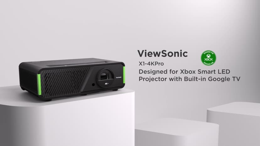 ViewSonic X1-4KPro 4K UHD LED Projector Designed for Xbox with Built-in Google TV and Netflix, 2500 ANSI Lumens, H/V Keystone, 4 Corner Adjustment, 1.3x Optical Zoom for Smart Home Theater