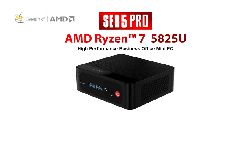 Beelink SER5 Pro Mini PC, AMD Ryzen 7 5825U(8C/16T, up to 4.5GHz), 32GB DDR4 RAM 500GB PCle3.0 SSD, SER5 Mini Computer Support 4K@60Hz Triple Display, WiFi6, BT5.2, DP+HDMI, Type-C