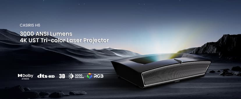 H6 Ultra Short Throw Projector, 4K UHD Projector 3000 ANSI Lumen, Active 3D, 150", Dolby Atmos, HDR10, 110% BT.2020, UST Projector for Home Theater