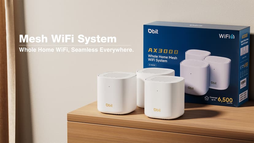 DBIT AX1800 WiFi 6 Whole Home Mesh Wi-Fi System, Dual-Band Coverage up to 6,500 sq. ft. and 150 Devices, Replaces Wireless Router and Extender (D-MAX5, 3-Pack, 6 Gigabit Ethernet Ports in Total)