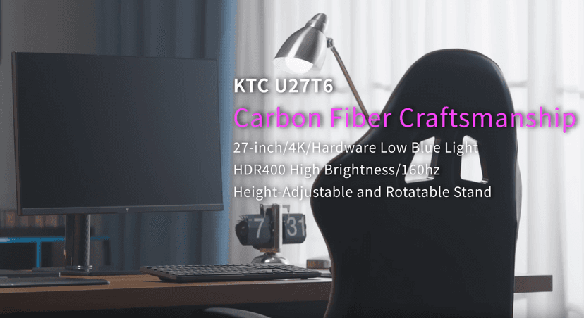 KTC 27 Inch 4K Gaming Monitor - UHD 160Hz Monitor with Fast IPS Panel, 1ms MPRT, 140%sRGB, HDR 400, Adaptive Sync, HDMI DisplayPort, Height Tilt Pivot Swivel Adjustable, Carbon Fiber Backcover, U27T6