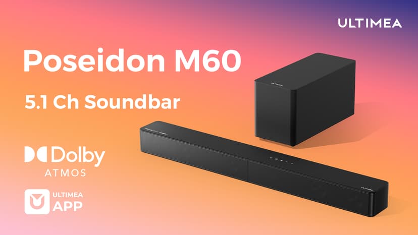 ULTIMEA 5.1CH Surround Sound Bar with Subwoofer, Dolby Atmos, VoiceMX, BassMX, APP, 300W Soundbar for Smart TV, Home Theater Surround Sound System for TV, BT 5.4, Poseidon M60 (2025 Model)