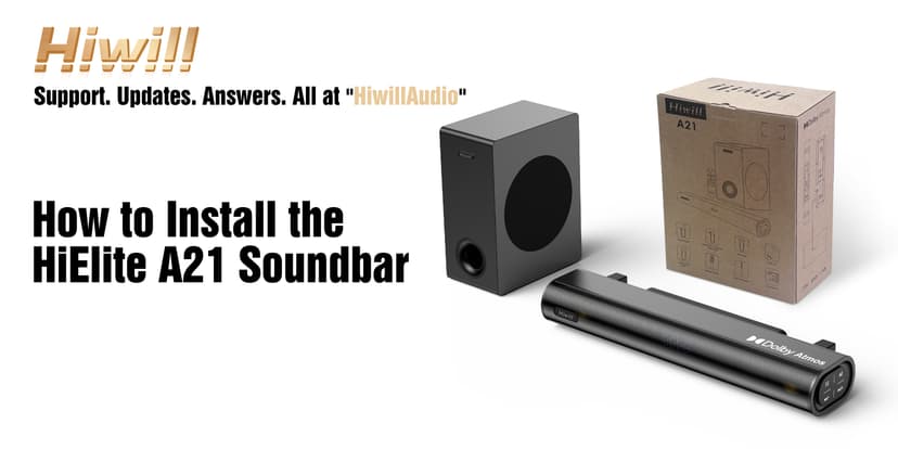 Hiwill 2.1CH Dolby Atmos Soundbar with Subwoofer, 200W Peak Power, Home Theater Sound Bar for Smart TV, Adjustable Treble and Bass, Clear Dialogue, HDMI eARC/ARC/Opt/BT/AUX, HiElite A21