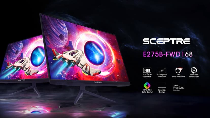 Sceptre 27-inch Gaming Monitor 165Hz 144Hz 1ms AMD FreeSync Premium HDMI DisplayPort Build-in Speakers, 99% sRGB Machine Black (E275B-FWD168 Series)