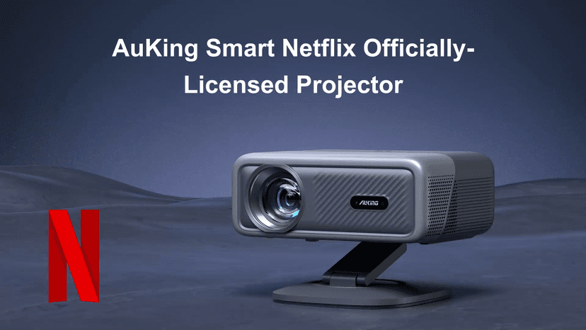 [Netflix Officially&AI Auto Focus]AuKing Smart Projector with Wifi and Bluetooth,Auto Focus&Keystone Projector4K,3D DoIby Audio, 800ANSI Outdoor Projector with Omnidirectional Rotating Stand(Grey)