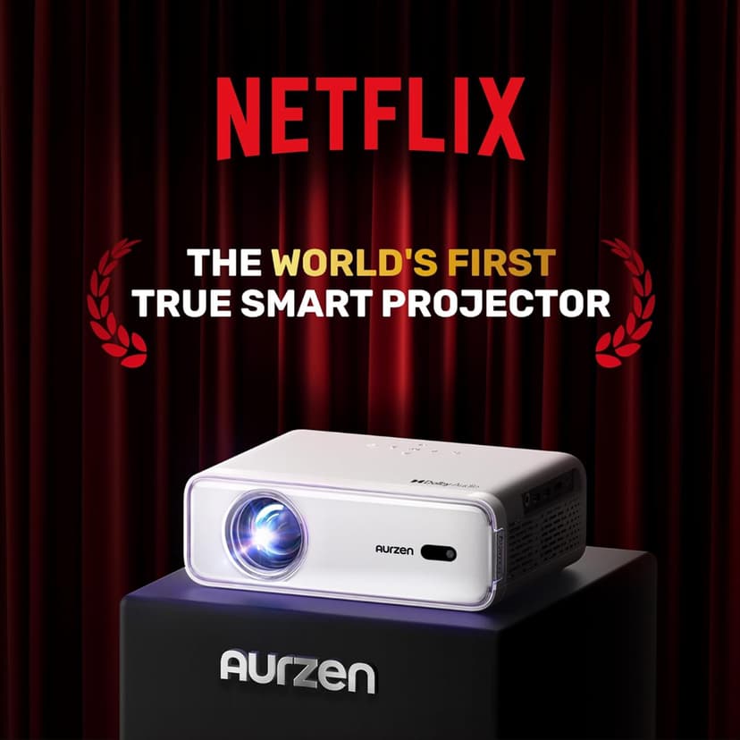 EAZZE D1 Smart Projector with WiFi and Bluetooth, Netflix-Officially-Licensed, Auto Focus & Keystone, DoIby Audio, Zoom, Native 1080P Movie, Portable Outdoor Mini Projector, White