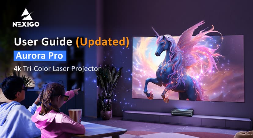 NexiGo Aurora Pro, Ultra Short Throw 4K Tri-Color Laser Projector, 2400 Lumens, Screen Adoption, Dynamic Laser Dimming, Dolby Vision & Atoms, HDR10, HLG, Active 3D, 60W Speakers, UST Laser TV
